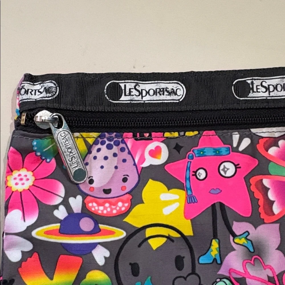 Lesportsac Hippie Daze Neon Trippy Moon, Mushroom, Tree Print Pouch